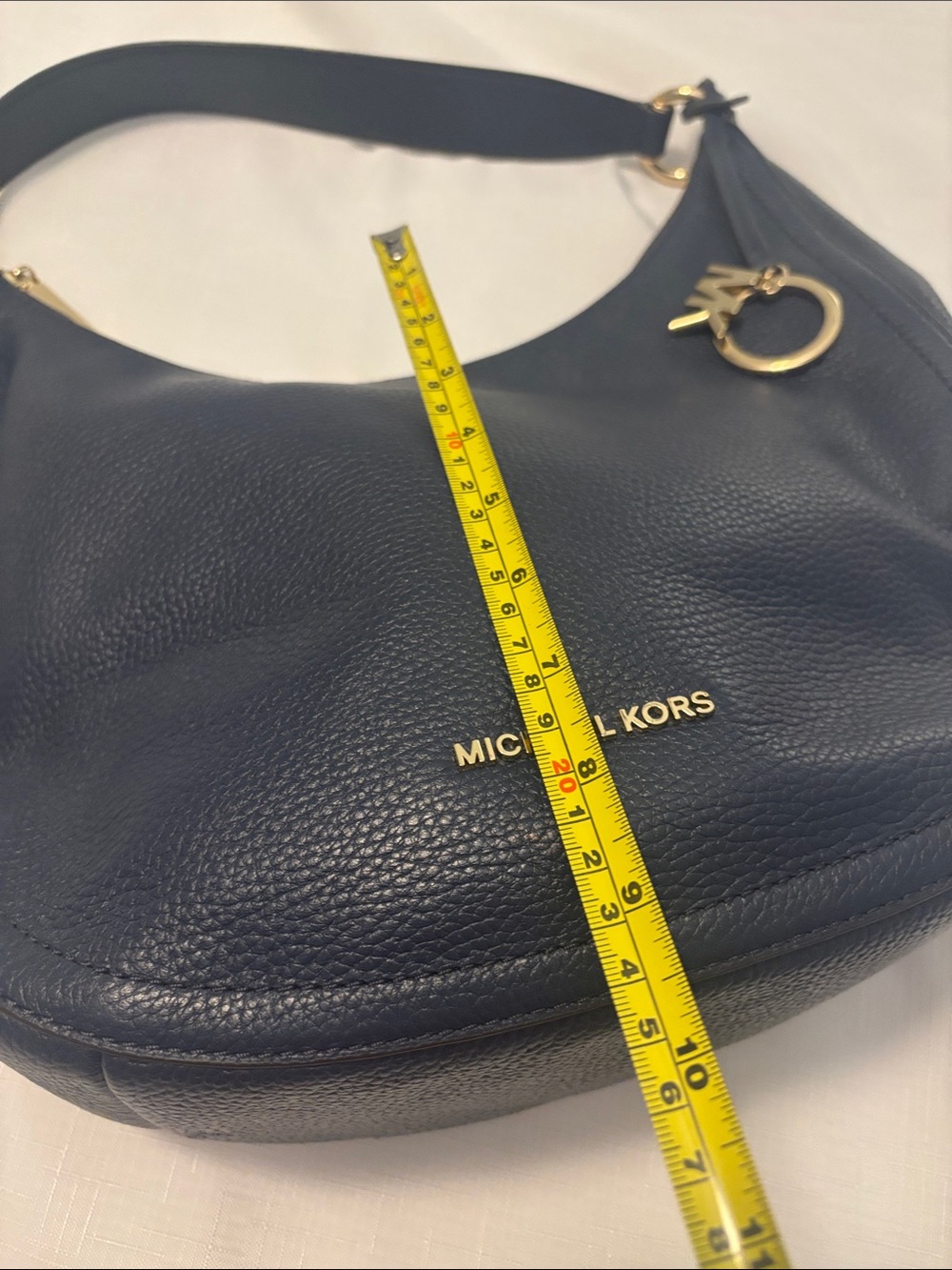 Michael Kors Lydia Navy Pebbled Leather Hobo Bag w/Gold accents Studded handle - Picture 10 of 12